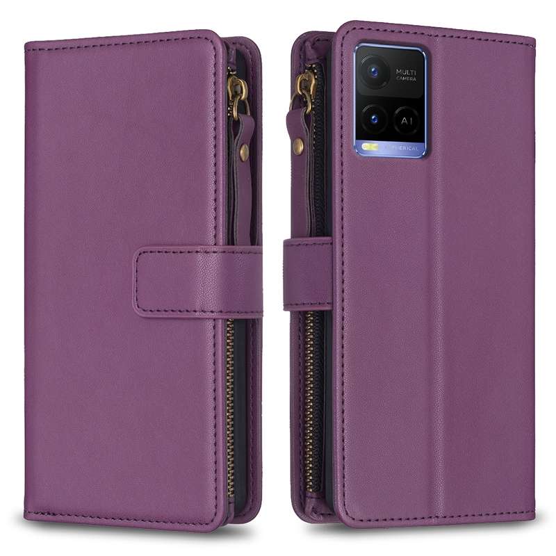 For vivo Y21 / Y21s / Y33s 9 Card Slots Zipper Wallet Leather Flip Phone Case(Black)