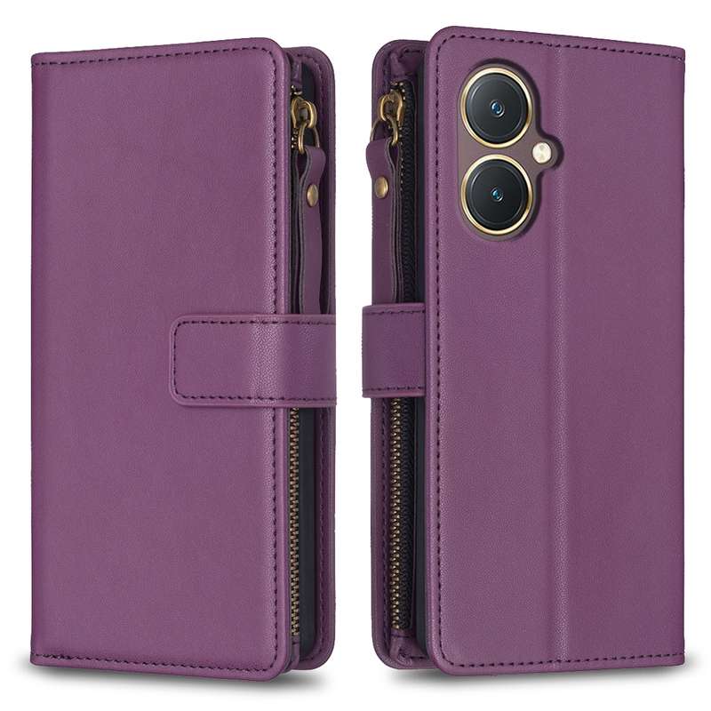 For vivo Y27 4G 9 Card Slots Zipper Wallet Leather Flip Phone Case(Green)