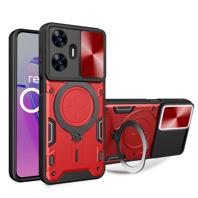 For Realme C55 4G CD Texture Sliding Camshield Magnetic Holder Phone Case(Black)