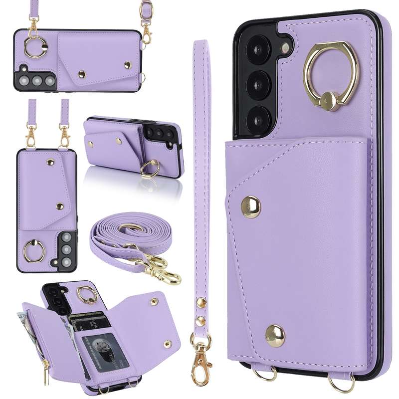 For Samsung Galaxy S22+ 5G Zipper Card Bag Phone Case with Dual Lanyard(Black)
