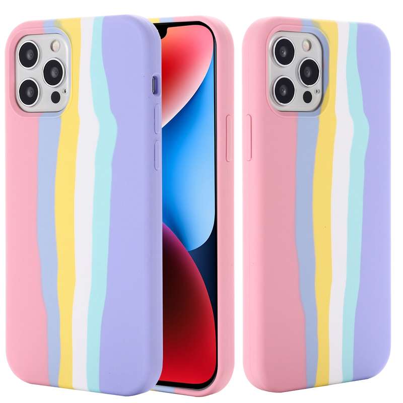 For iPhone 15 Pro Rainbow Liquid Silicone Phone Case(Red)