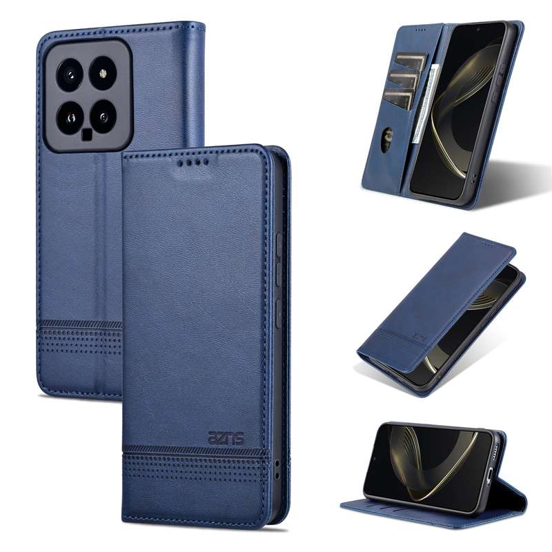 For Xiaomi 14 AZNS Magnetic Calf Texture Flip Leather Phone Case(Dark Blue)