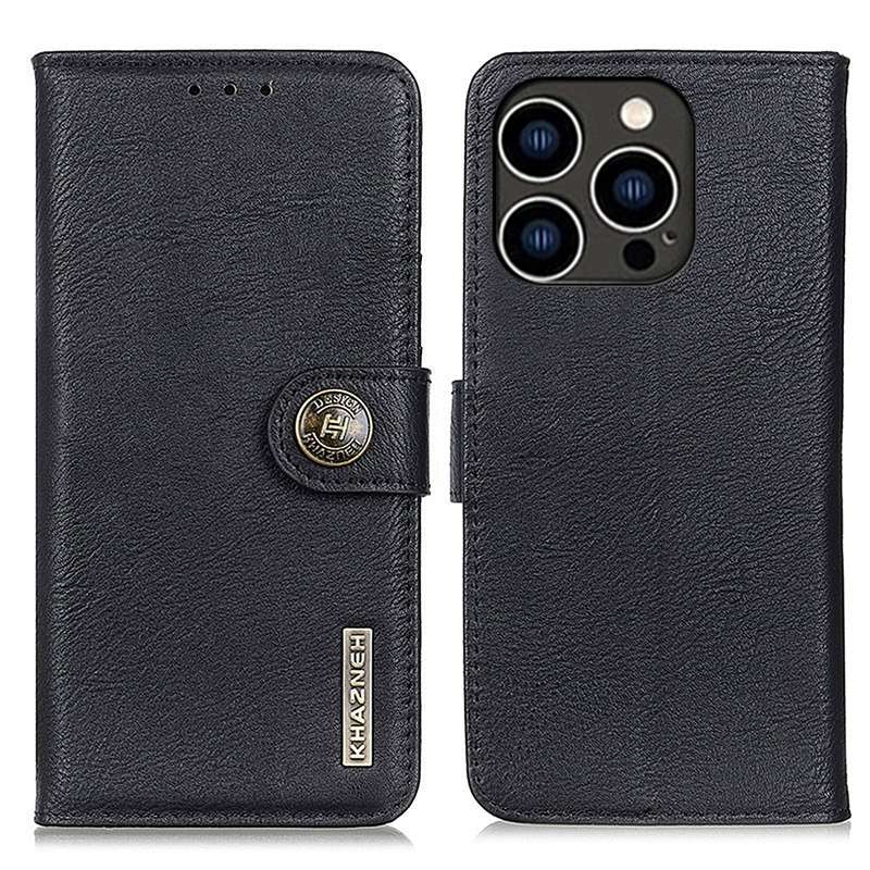 For iPhone 16 Pro KHAZNEH Cowhide Texture Horizontal Flip Leather Phone Case(Black)