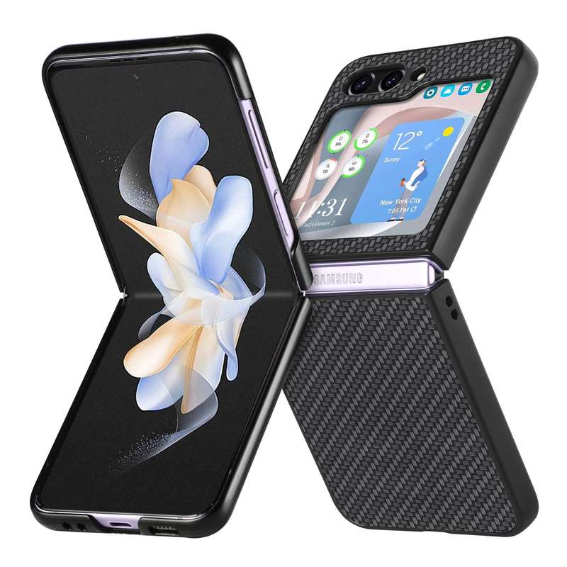 For Samsung Galaxy Z Flip5 Carbon Fiber Fold Back Phone Case(Black)