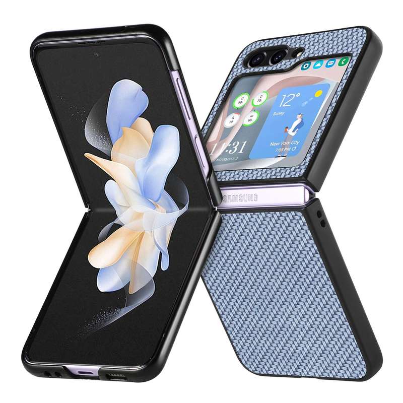 For Samsung Galaxy Z Flip5 Carbon Fiber Fold Back Phone Case(Black)