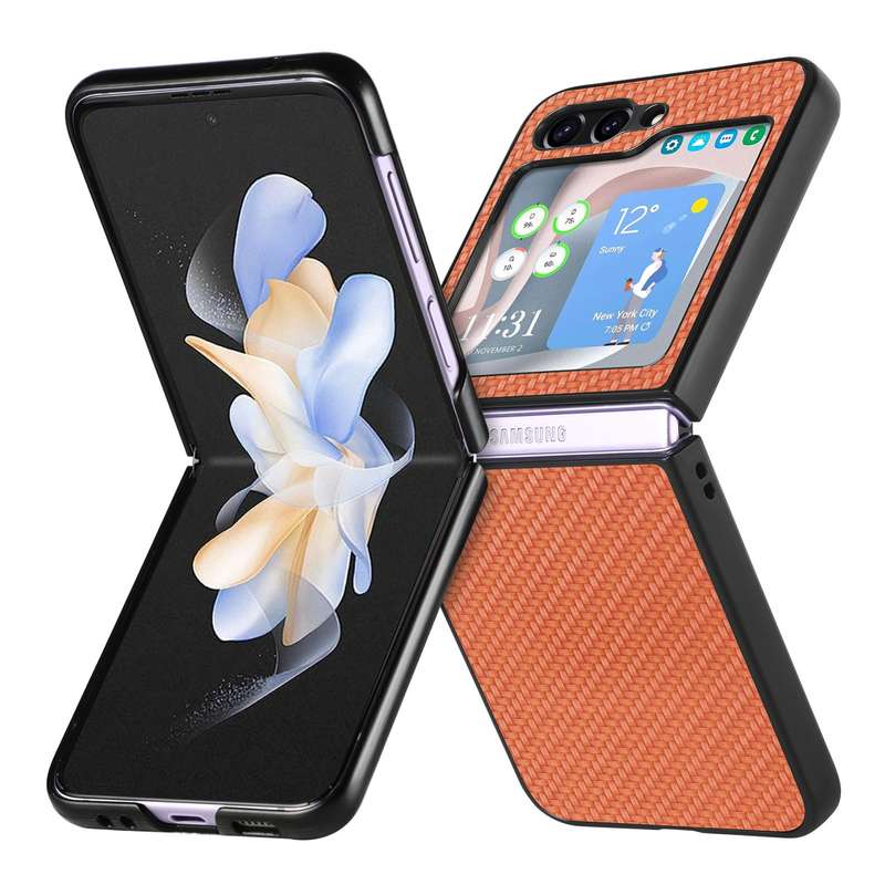 For Samsung Galaxy Z Flip5 Carbon Fiber Fold Back Phone Case(Black)