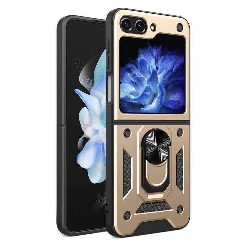 For Samsung Galaxy Z Flip5 Armor Magnetic Bracket TPU+PC Phone Case(Black)