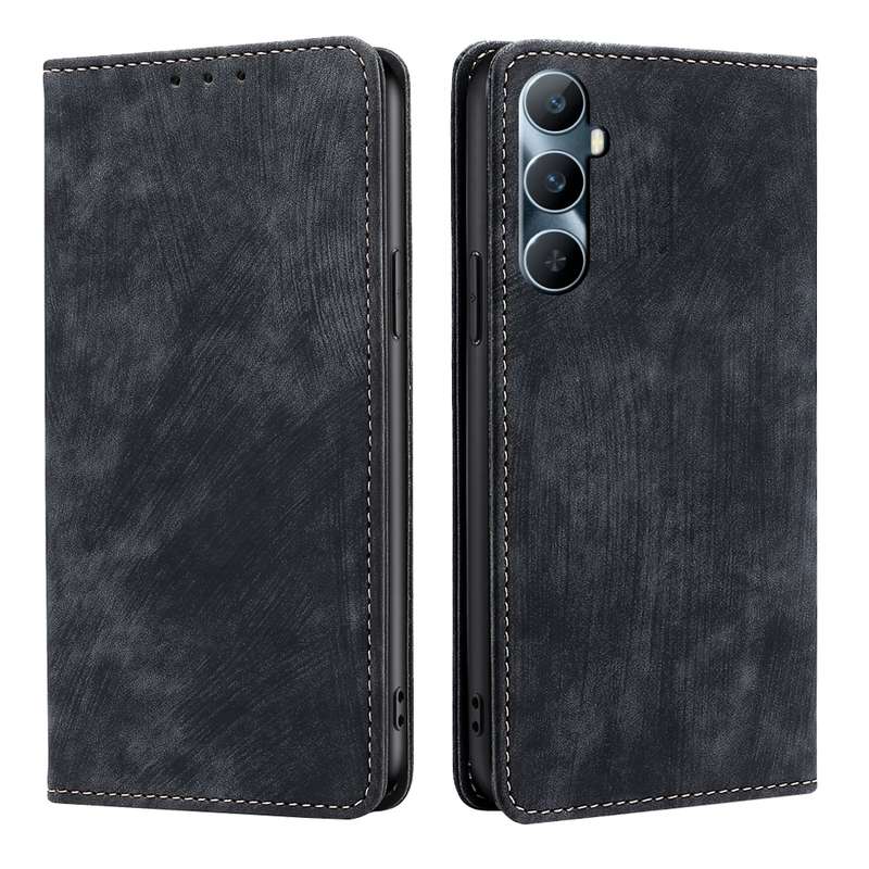 For Realme C65 4G RFID Anti-theft Brush Magnetic Leather Phone Case(Black)