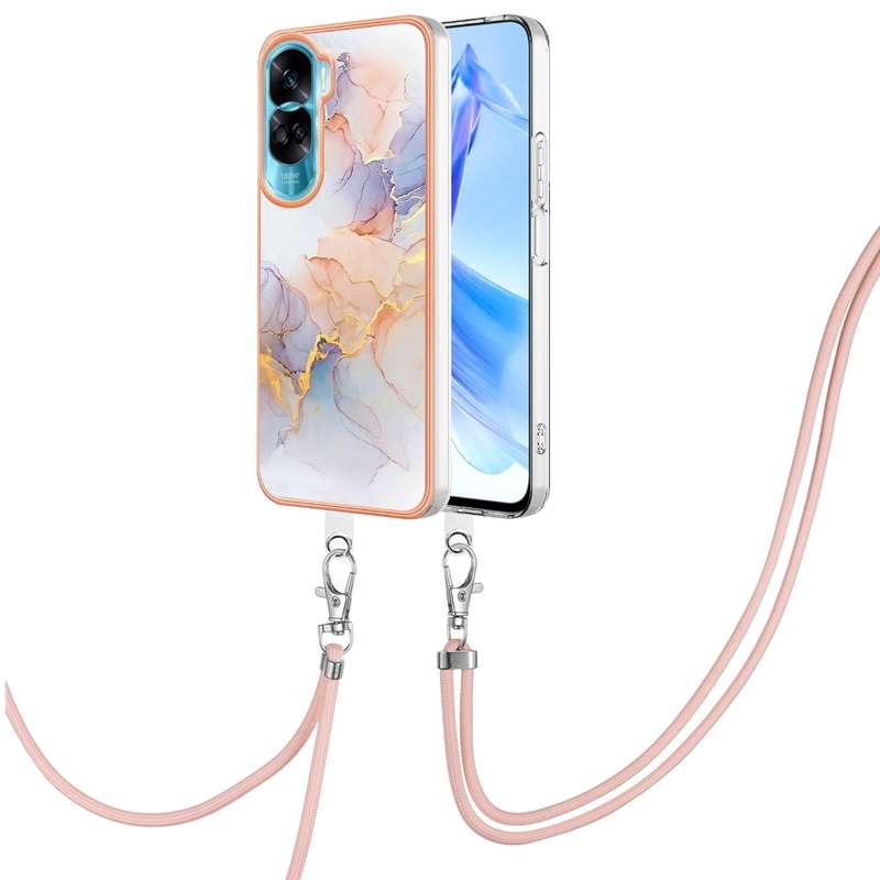 For Honor 90 Lite 5G Electroplating IMD TPU Phone Case with Lanyard(Dream Butterfly)