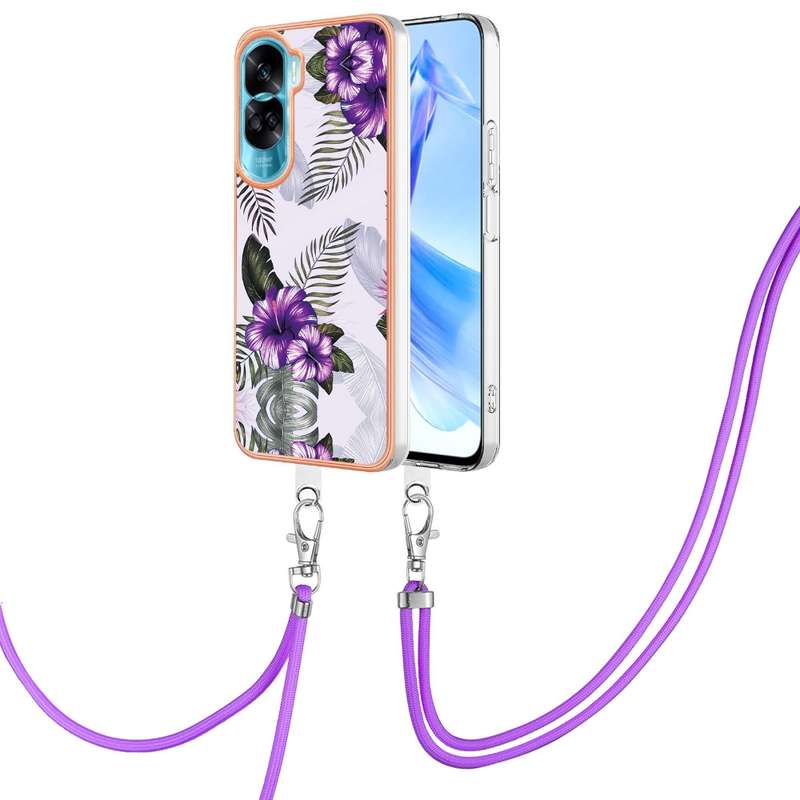 For Honor 90 Lite 5G Electroplating IMD TPU Phone Case with Lanyard(Dream Butterfly)