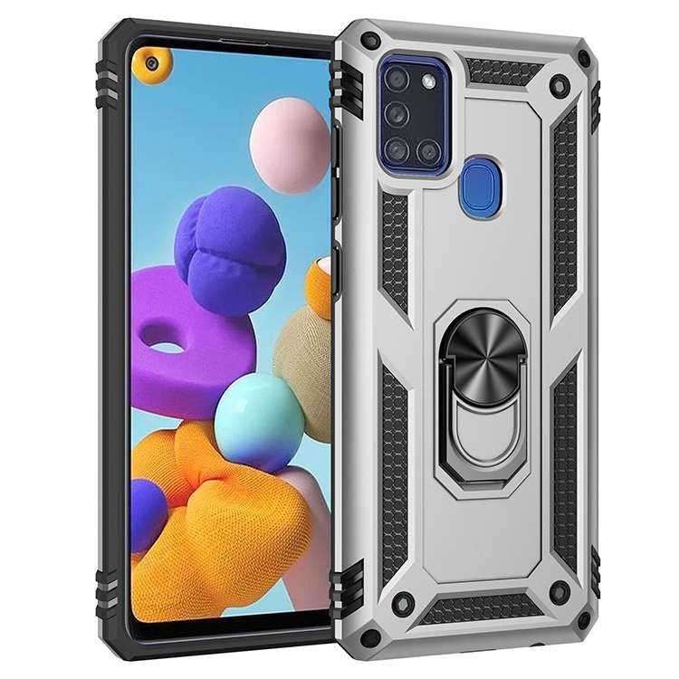 For Samsung Galaxy A21s Shockproof TPU + PC Protective Case with 360 Degree Rotating Holder(Black)