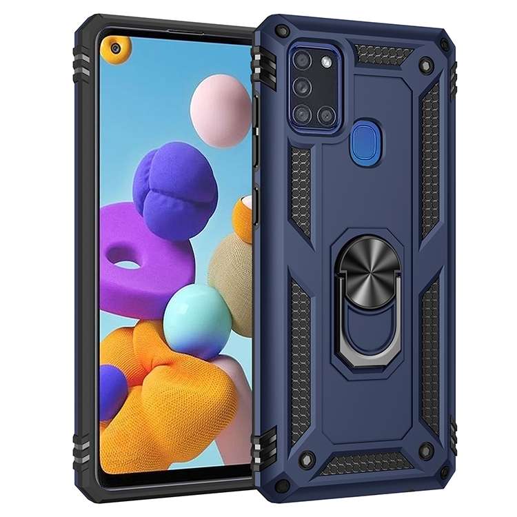 For Samsung Galaxy A21s Shockproof TPU + PC Protective Case with 360 Degree Rotating Holder(Black)