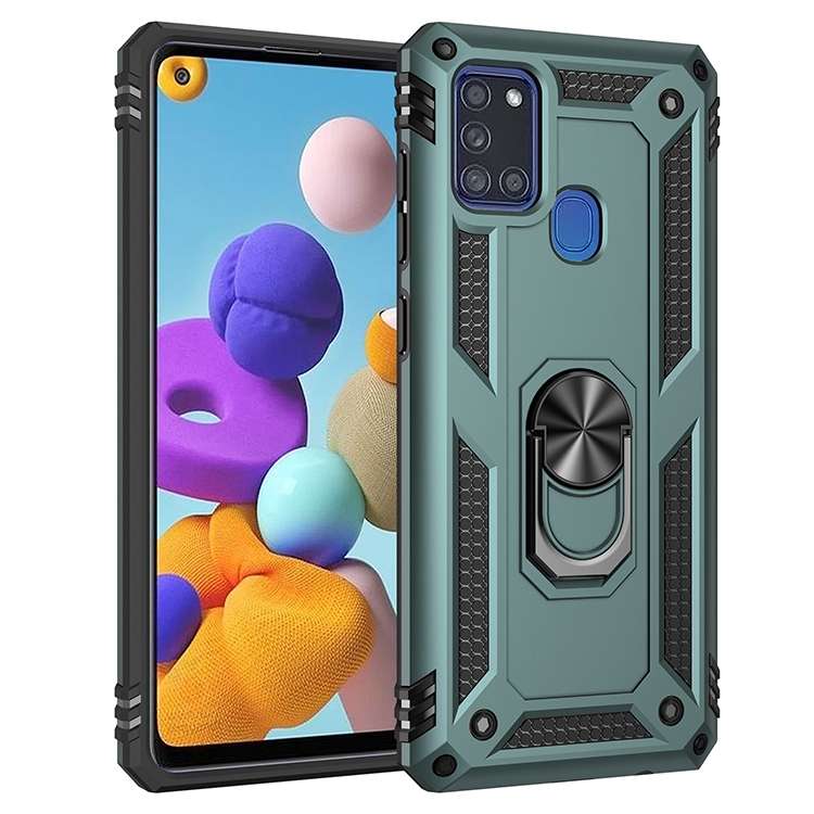 For Samsung Galaxy A21s Shockproof TPU + PC Protective Case with 360 Degree Rotating Holder(Black)