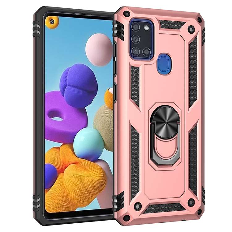 For Samsung Galaxy A21s Shockproof TPU + PC Protective Case with 360 Degree Rotating Holder(Black)