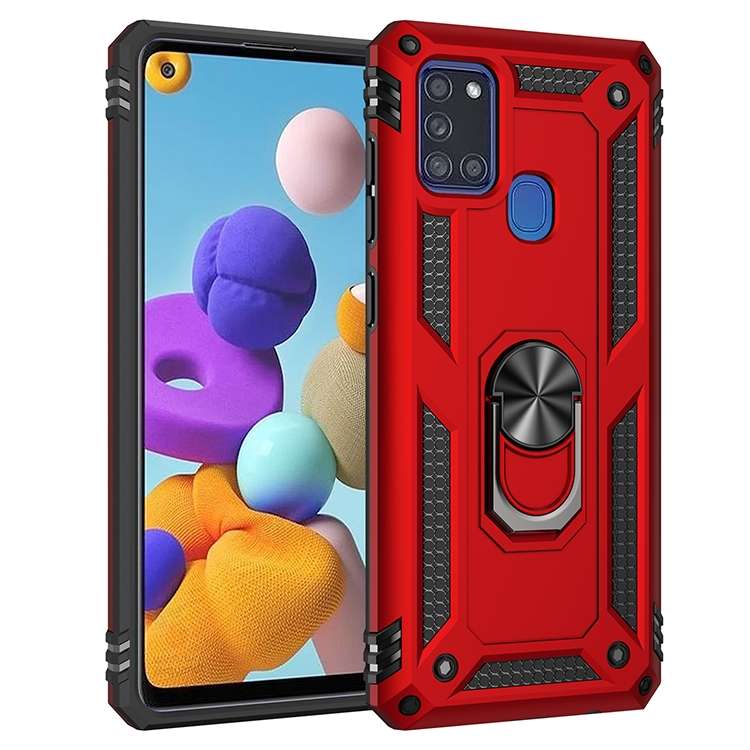For Samsung Galaxy A21s Shockproof TPU + PC Protective Case with 360 Degree Rotating Holder(Black)