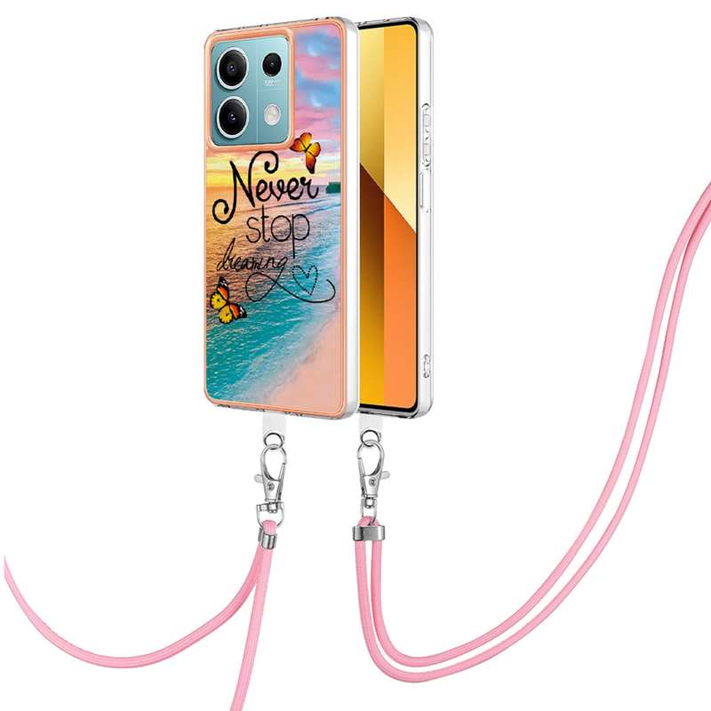 For Xiaomi Redmi Note 13 5G Global Electroplating IMD TPU Phone Case with Lanyard(Dream Butterf