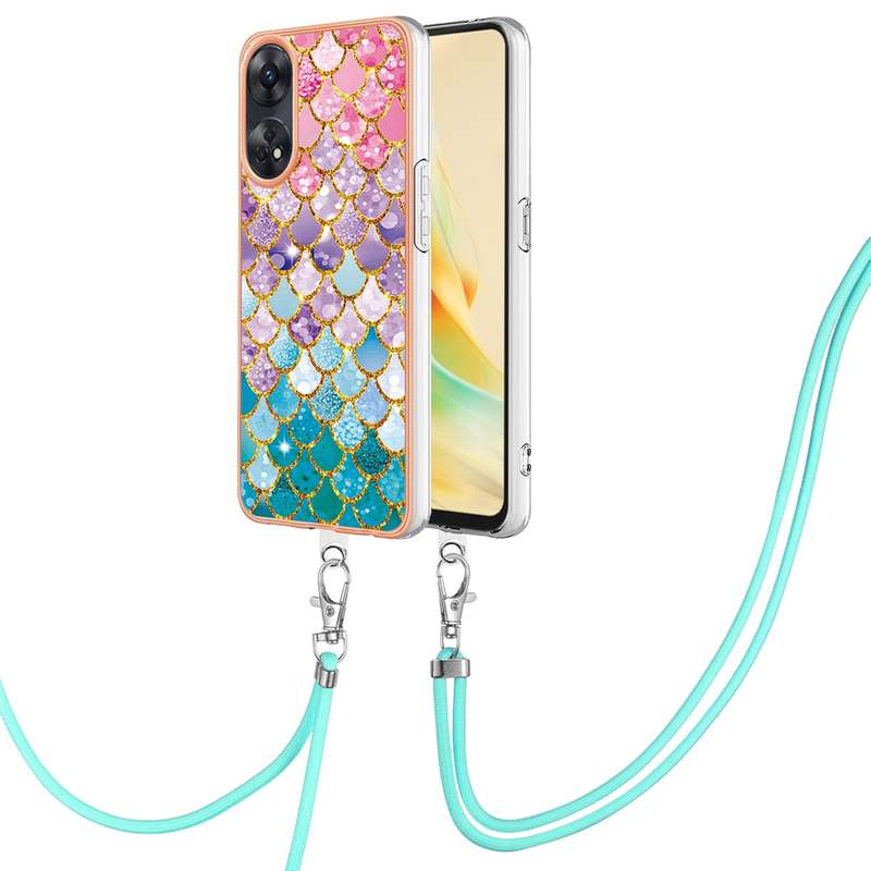 For OPPO Reno8 T 4G Electroplating IMD TPU Phone Case with Lanyard(Pink Scales)