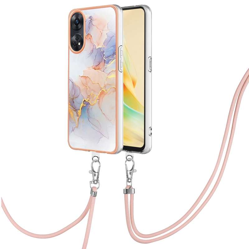 For OPPO Reno8 T 4G Electroplating IMD TPU Phone Case with Lanyard(Pink Scales)
