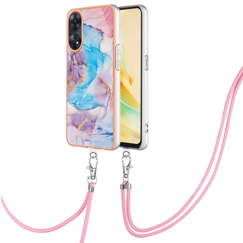 For OPPO Reno8 T 4G Electroplating IMD TPU Phone Case with Lanyard(Pink Scales)
