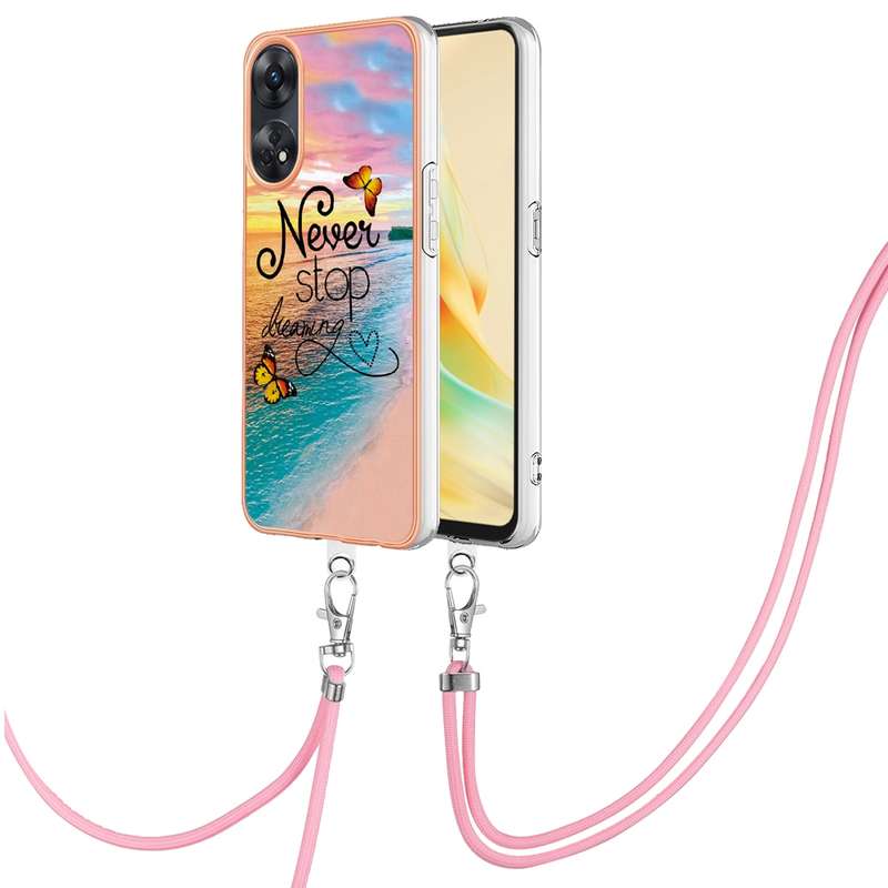 For OPPO Reno8 T 4G Electroplating IMD TPU Phone Case with Lanyard(Pink Scales)
