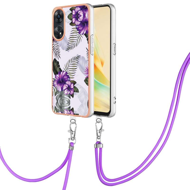 For OPPO Reno8 T 4G Electroplating IMD TPU Phone Case with Lanyard(Pink Scales)