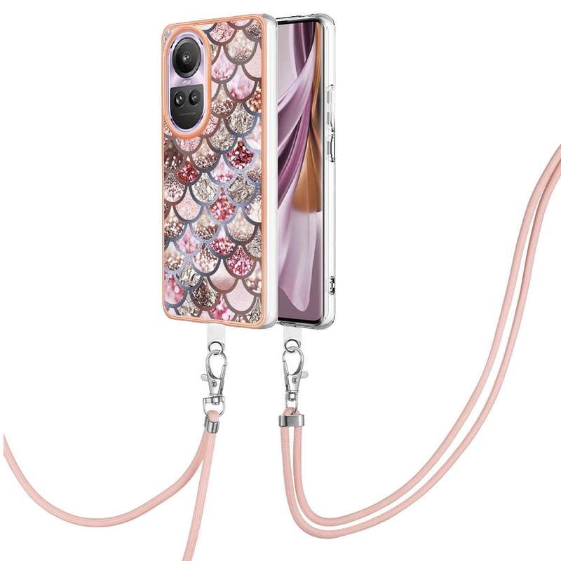 For OPPO Reno10 Pro 5G Global Electroplating IMD TPU Phone Case with Lanyard(Colorful Scales)