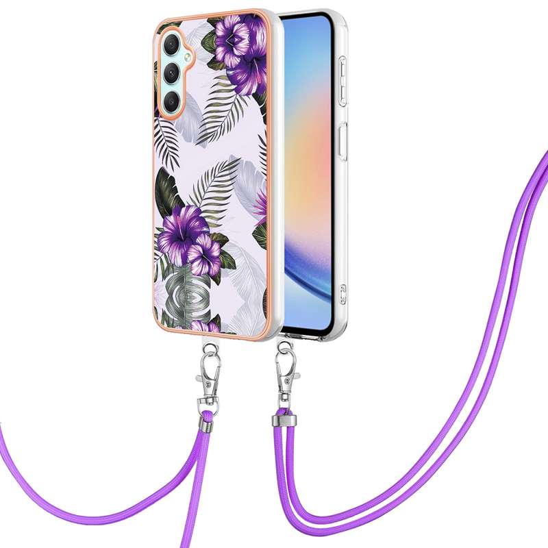 For Samsung Galaxy A24 4G Electroplating IMD TPU Phone Case with Lanyard(Pink Scales)