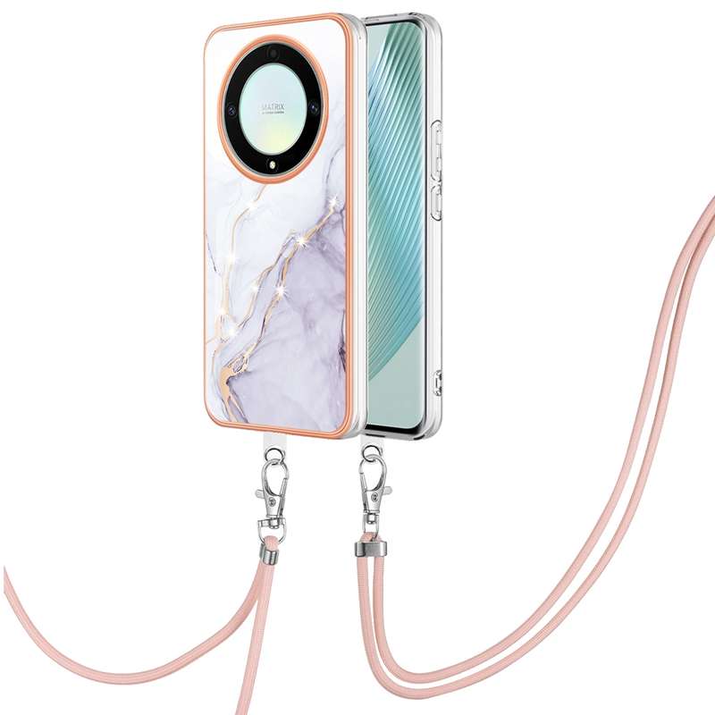 For Honor X9a/Magic5 Lite Electroplating Marble Dual-side IMD Phone Case with Lanyard(Green 003)