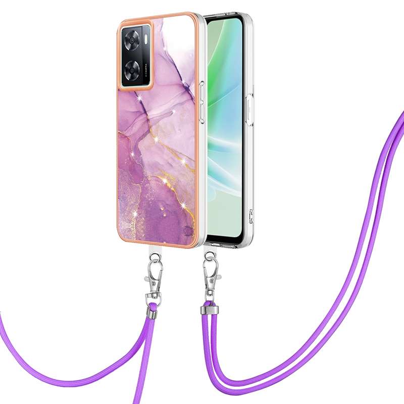 For OPPO A57 4G/A77 5G Taiwan/K10 5G Global Electroplating Marble Dual-side IMD Phone Case with Lany