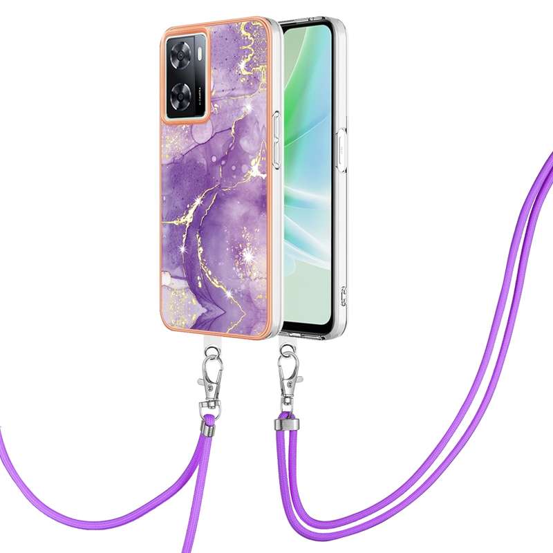 For OPPO A57 4G/A77 5G Taiwan/K10 5G Global Electroplating Marble Dual-side IMD Phone Case with Lany