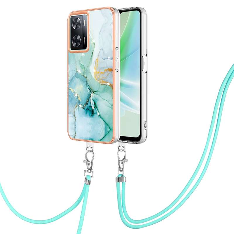 For OPPO A57 4G/A77 5G Taiwan/K10 5G Global Electroplating Marble Dual-side IMD Phone Case with Lany