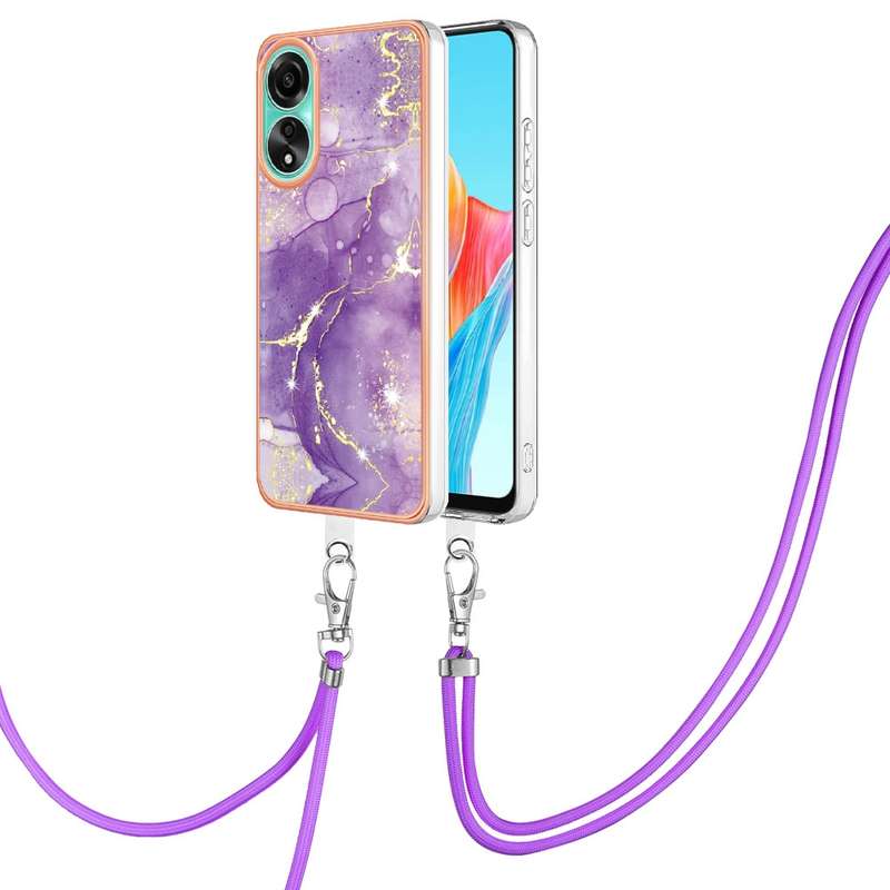For OPPO A78 4G Electroplating Marble Dual-side IMD Phone Case with Lanyard(Green 003)