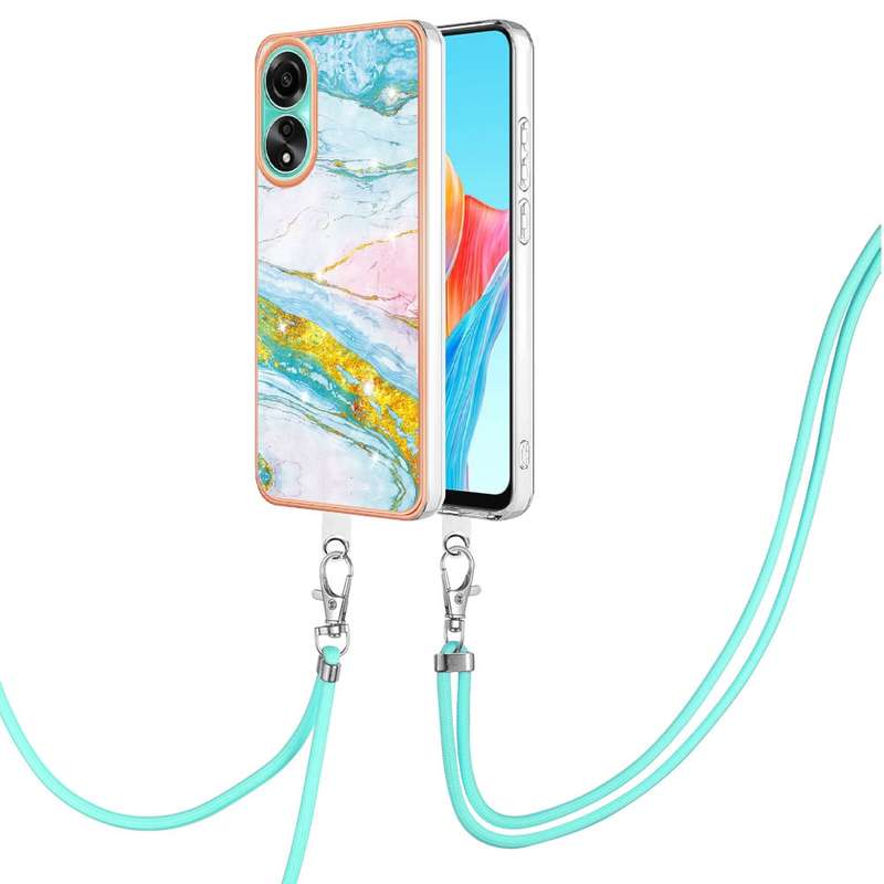 For OPPO A78 4G Electroplating Marble Dual-side IMD Phone Case with Lanyard(Green 003)