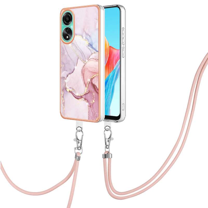 For OPPO A78 4G Electroplating Marble Dual-side IMD Phone Case with Lanyard(Green 003)