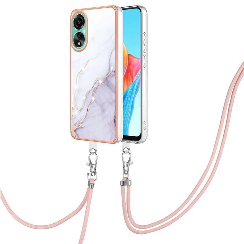 For OPPO A78 4G Electroplating Marble Dual-side IMD Phone Case with Lanyard(Green 003)