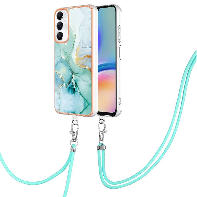 For Samsung Galaxy A05s Electroplating Marble Dual-side IMD Phone Case with Lanyard(Rose Gold 005)