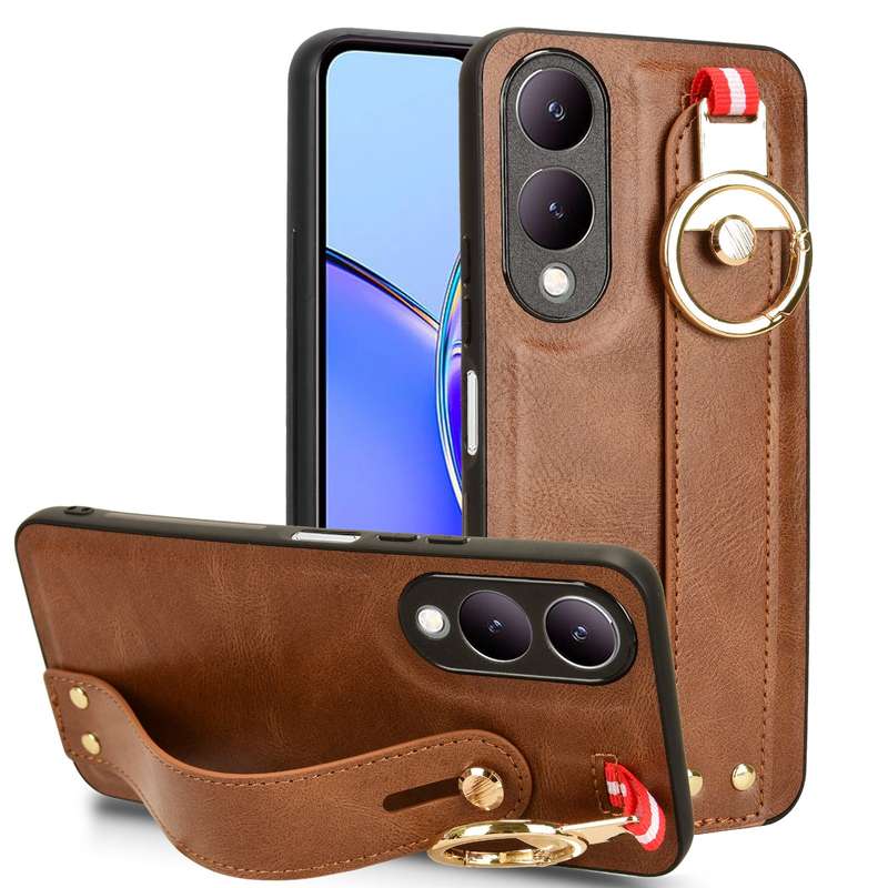 For vivo Y17s 4G Wristband Leather Back Phone Case(Green)
