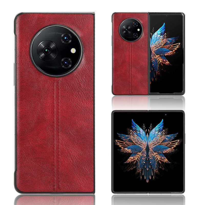 For Tecno Phantom V Fold Cow Pattern Sewing Back Cover Phone Case(Black)