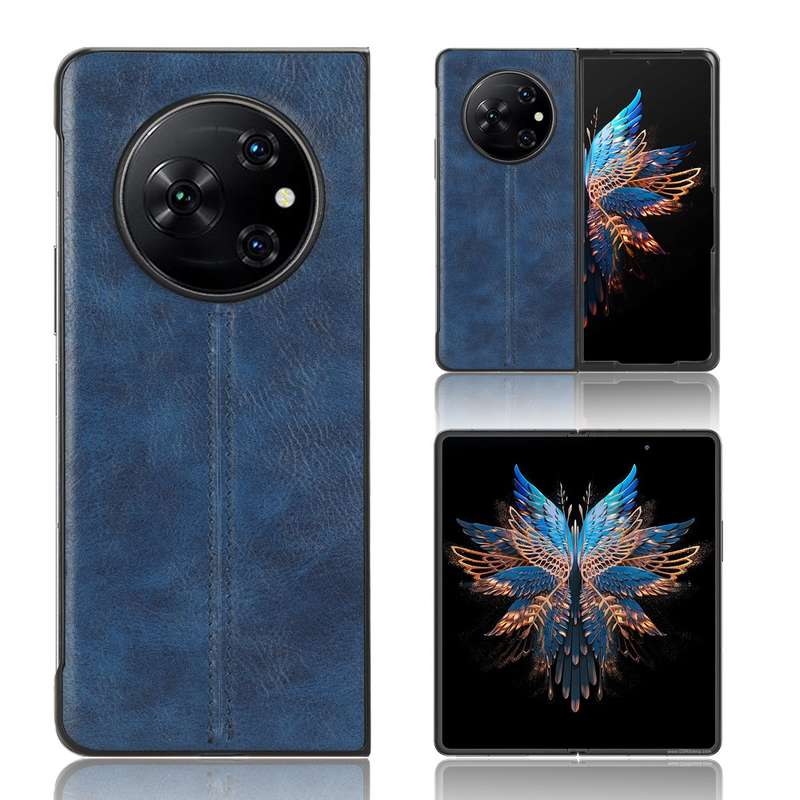 For Tecno Phantom V Fold Cow Pattern Sewing Back Cover Phone Case(Black)