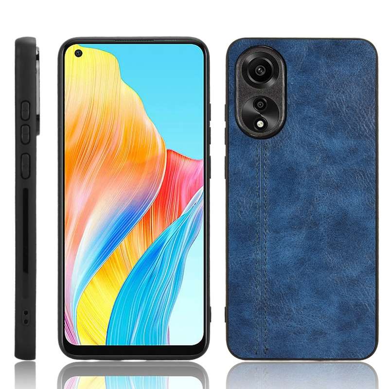 For OPPO A78 4G Cow Pattern Sewing Back Cover Phone Case(Blue)