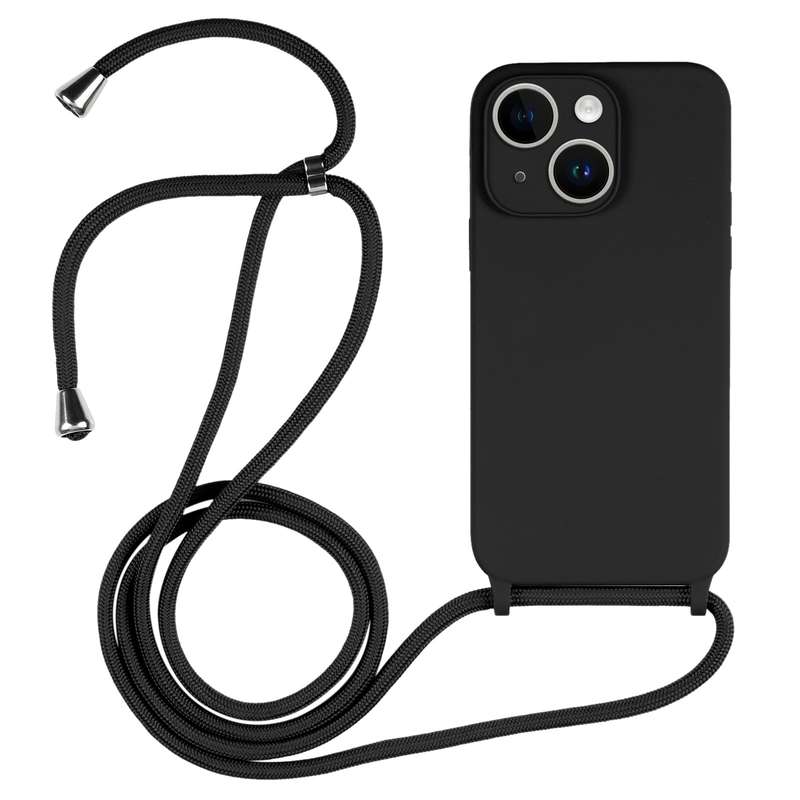 For iPhone 15 Crossbody Lanyard Liquid Silicone Case(Sand Pink)