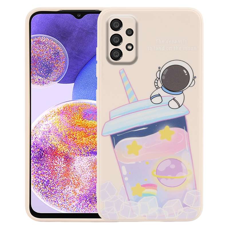For Samsung Galaxy A23 5G / 4G Milk Tea Astronaut Pattern Liquid Silicone Phone Case(Black)