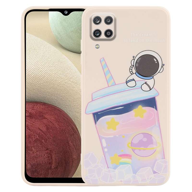 For Samsung Galaxy A12 / M12 / F12 Milk Tea Astronaut Pattern Liquid Silicone Phone Case(Black)
