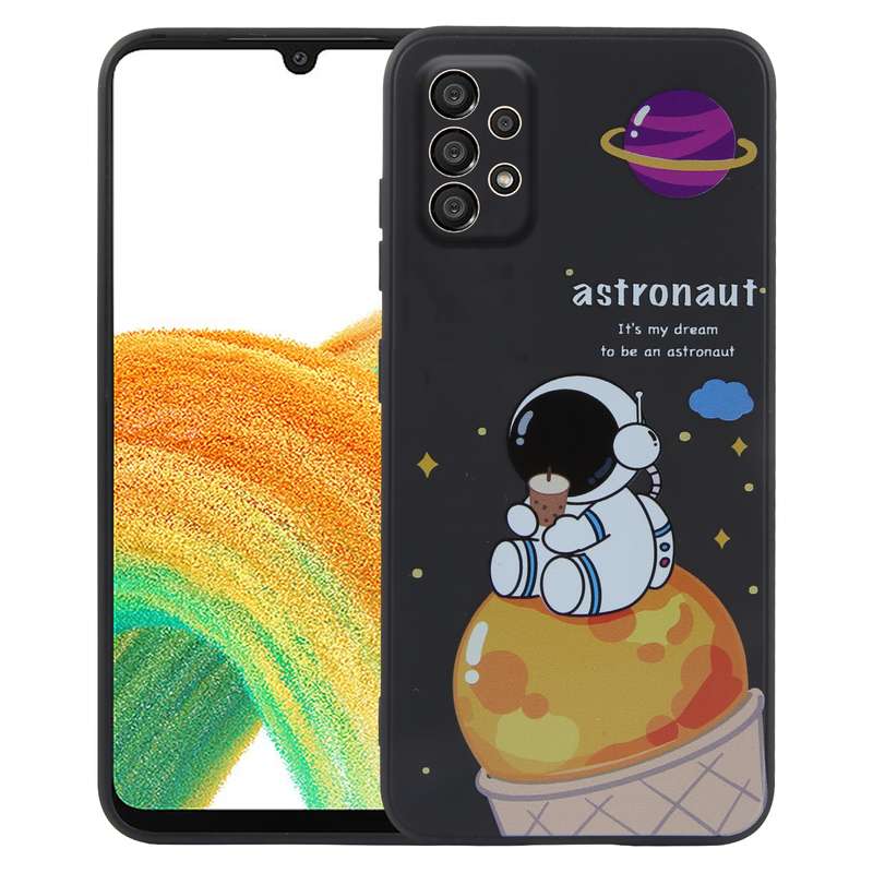 For Samsung Galaxy A33 5G Milk Tea Astronaut Pattern Liquid Silicone Phone Case(White)