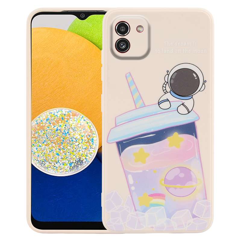 For Samsung Galaxy A03 Milk Tea Astronaut Pattern Liquid Silicone Phone Case(Black)