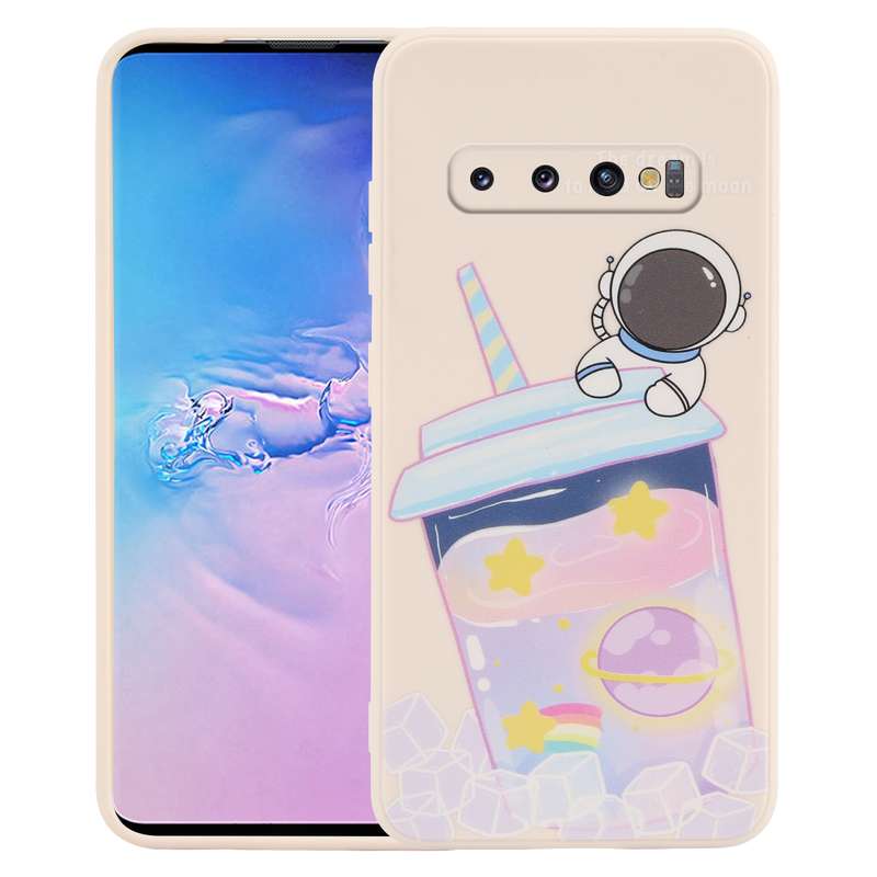 For Samsung Galaxy S10 Milk Tea Astronaut Pattern Liquid Silicone Phone Case(Black)