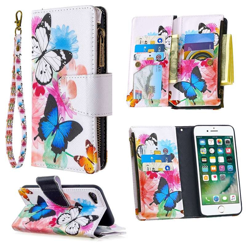 For iPhone 8 & 7 Colored Drawing Pattern Zipper Horizontal Flip Leather Case with Holder & Card Slot