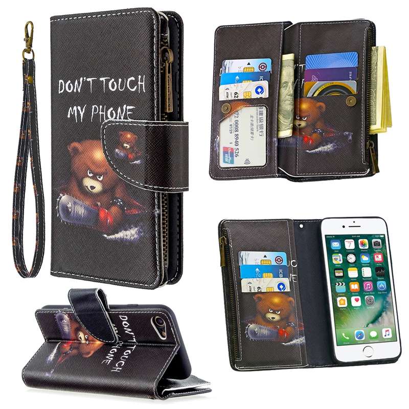 For iPhone 8 & 7 Colored Drawing Pattern Zipper Horizontal Flip Leather Case with Holder & Card Slot