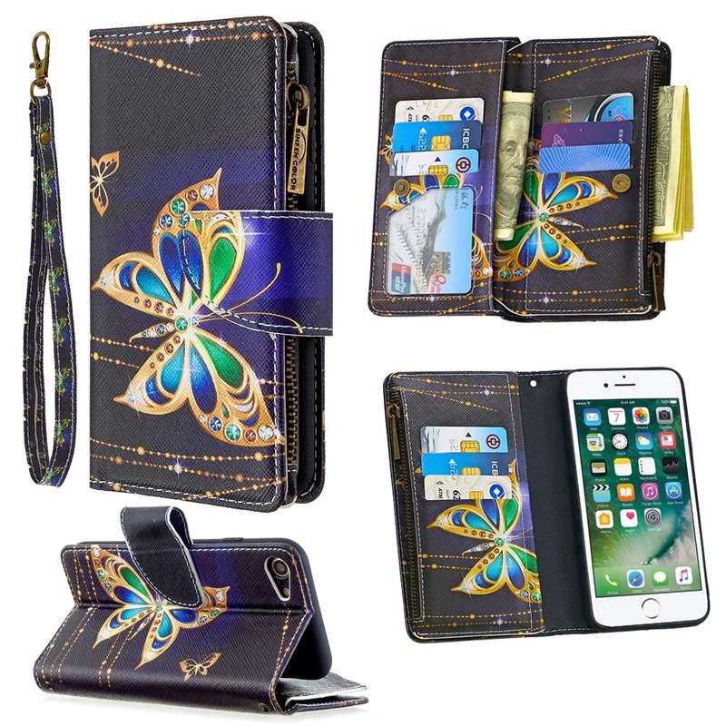 For iPhone 8 & 7 Colored Drawing Pattern Zipper Horizontal Flip Leather Case with Holder & Card Slot
