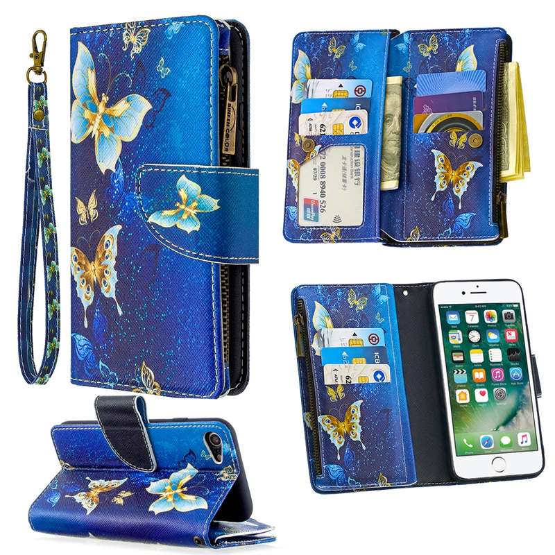For iPhone 8 & 7 Colored Drawing Pattern Zipper Horizontal Flip Leather Case with Holder & Card Slot